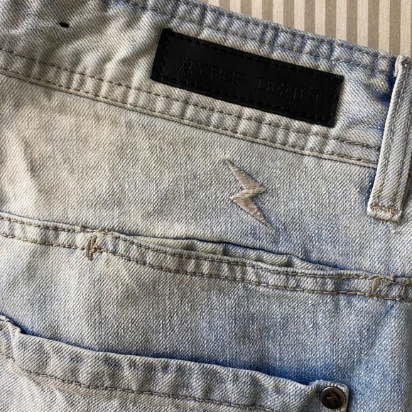 Hyper Denim Distressed Button Fly Jeans Mens size 32 x 25" inseam Straight Leg - Picture 8 of 11